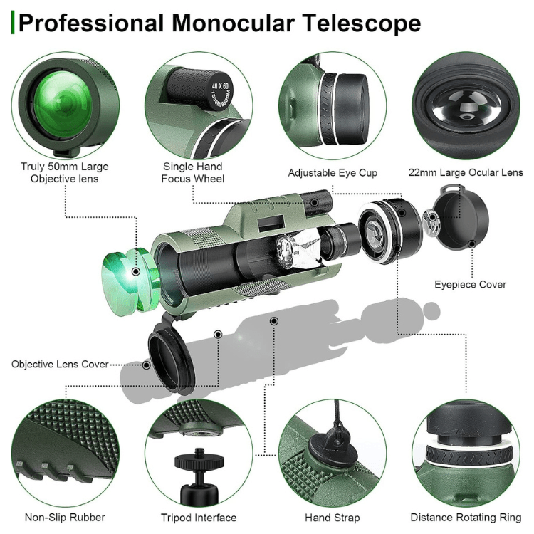 VierraSol | Monocular Compacto 600x Ultra-Zoom | Lente HD, Ligero y Perfecto para Senderismo, Observación de Aves y Eventos Deportivos