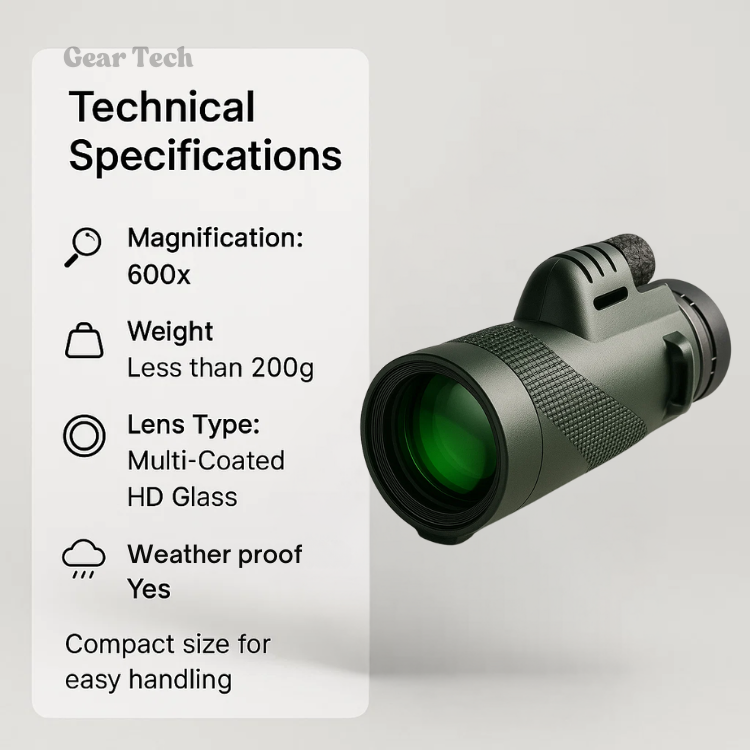 VierraSol | Monocular Compacto 600x Ultra-Zoom | Lente HD, Ligero y Perfecto para Senderismo, Observación de Aves y Eventos Deportivos