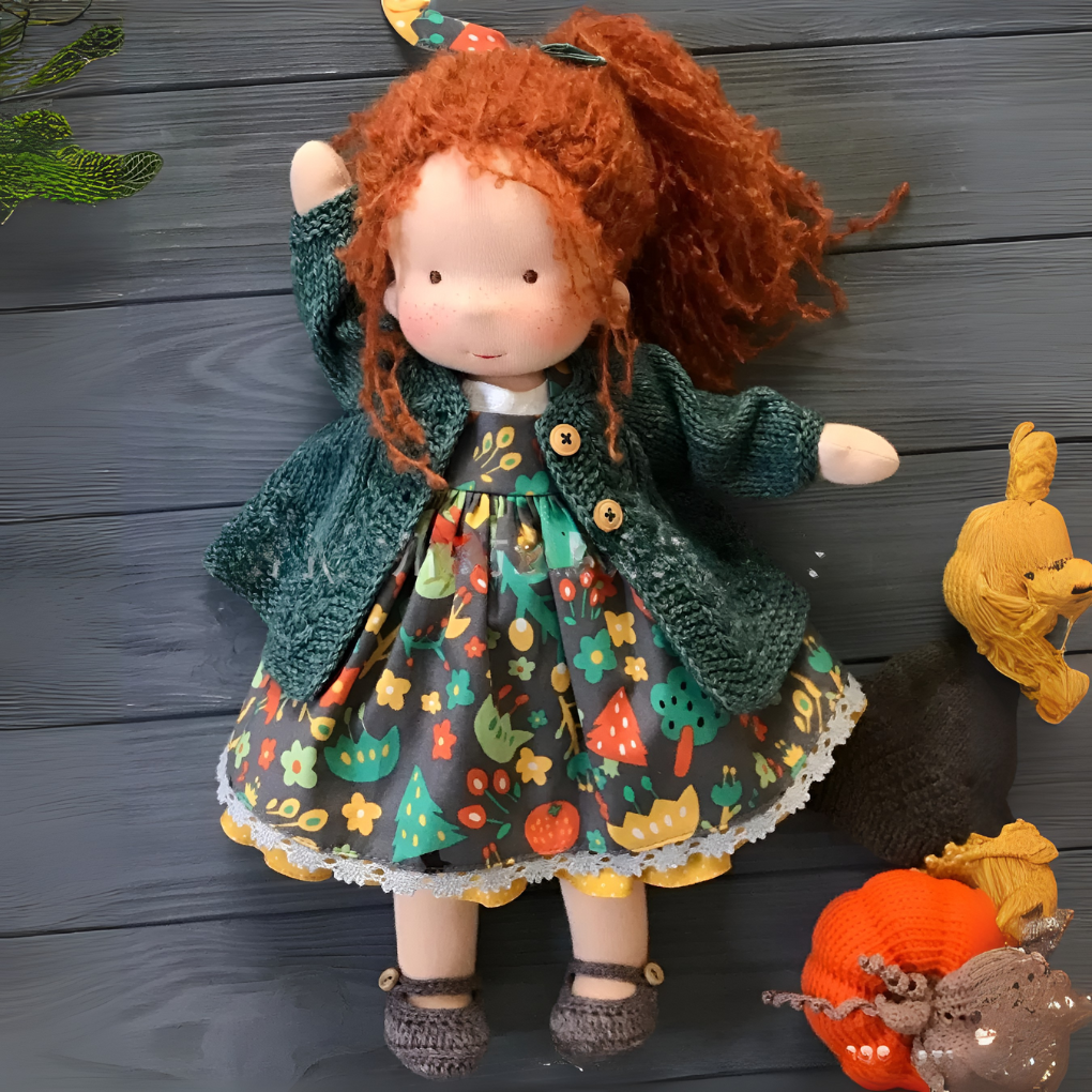 VierraSol | Muñeca de Tela Waldorf para Niños con Detalles de Crochet