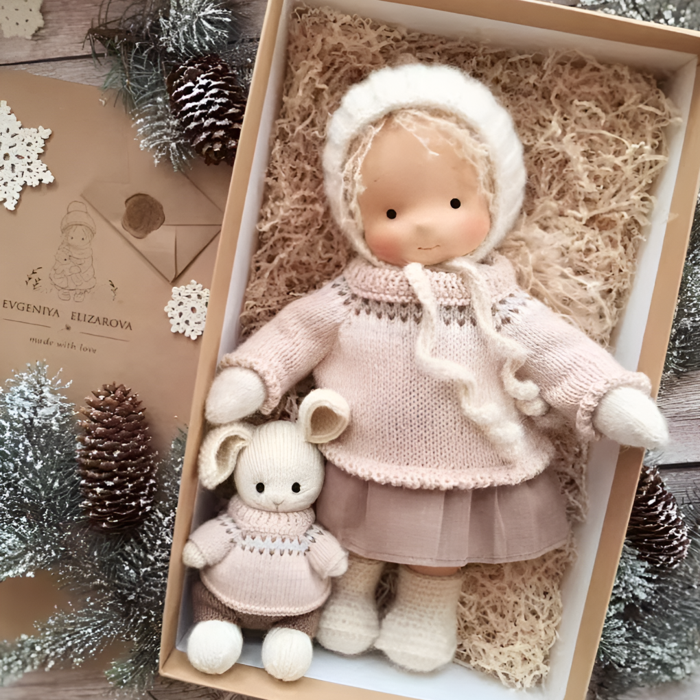 VierraSol | Muñeca de Tela Waldorf para Niños con Detalles de Crochet