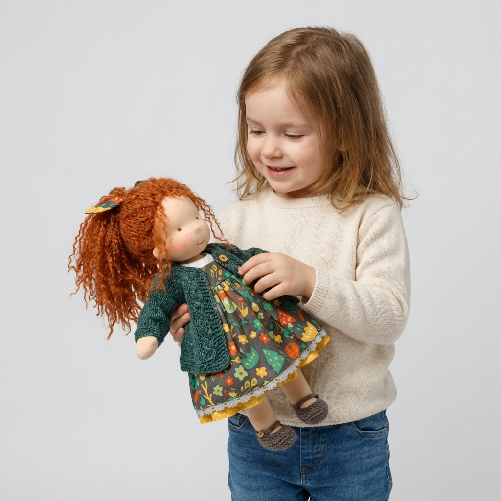 VierraSol | Muñeca de Tela Waldorf para Niños con Detalles de Crochet