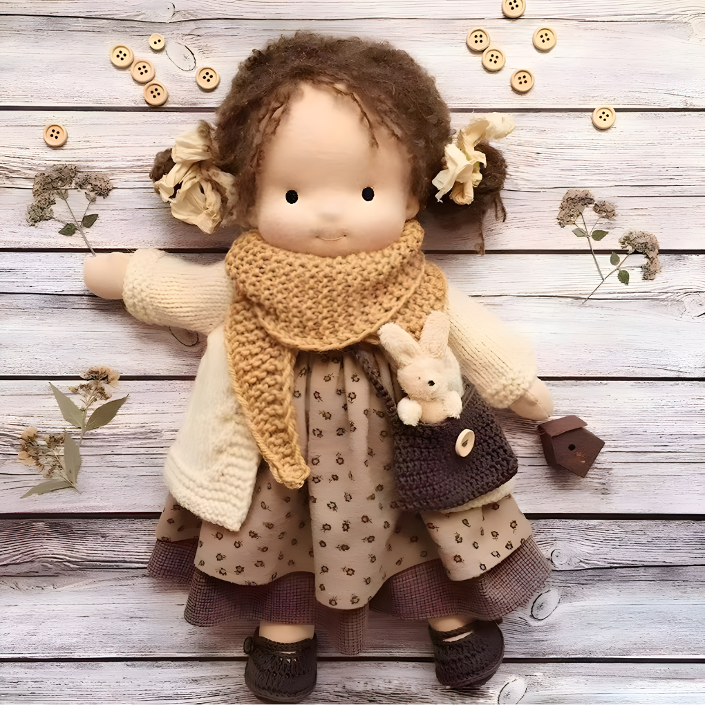 VierraSol | Muñeca de Tela Waldorf para Niños con Detalles de Crochet