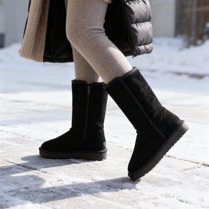 VierraSol | Nina | Botas de piel de oveja de ante cálidas y a prueba de agua con cremallera lateral