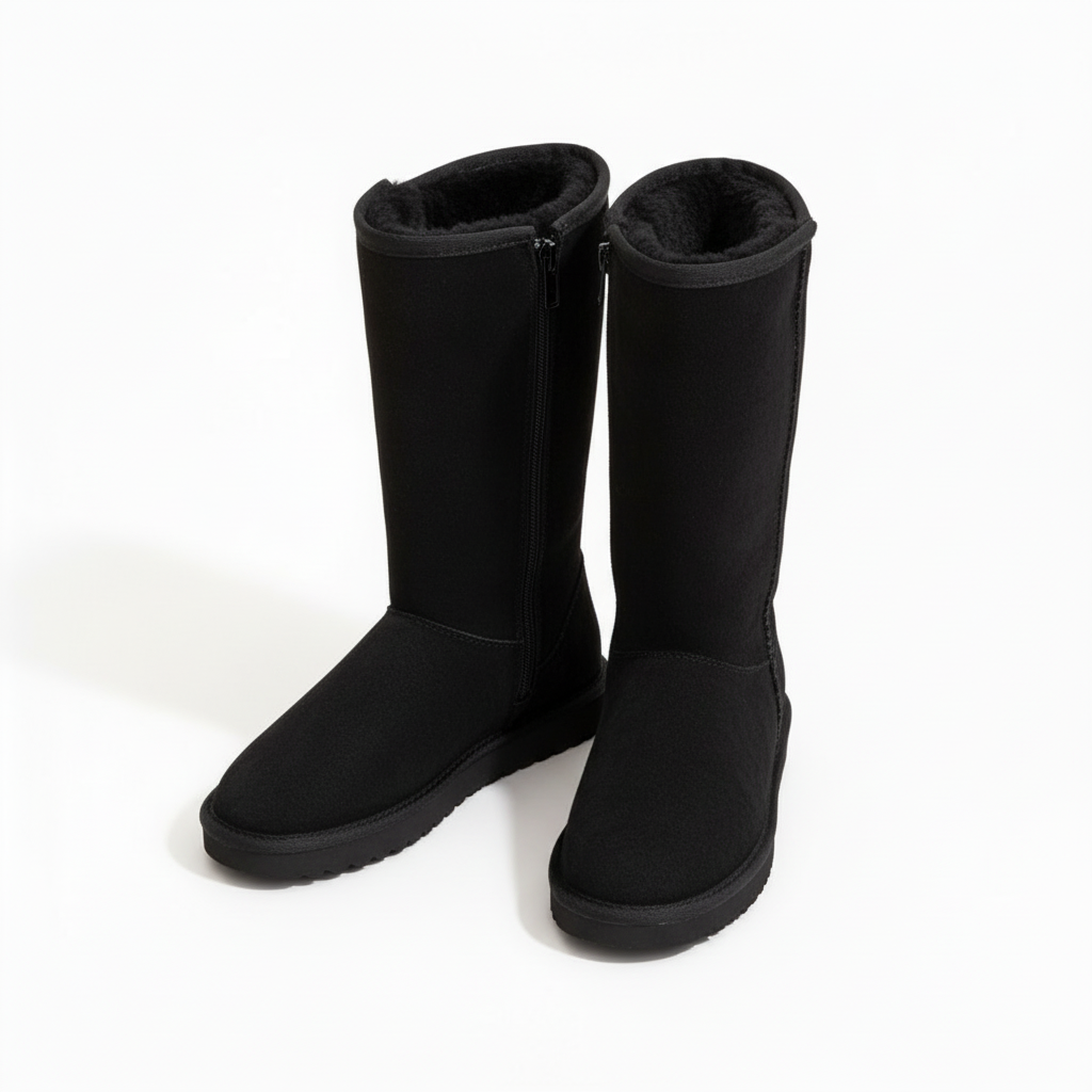 VierraSol | Nina | Botas de piel de oveja de ante cálidas y a prueba de agua con cremallera lateral
