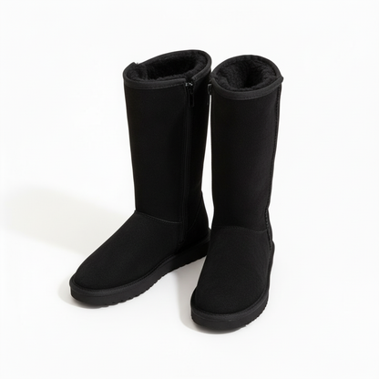 VierraSol | Nina | Botas de piel de oveja de ante cálidas y a prueba de agua con cremallera lateral