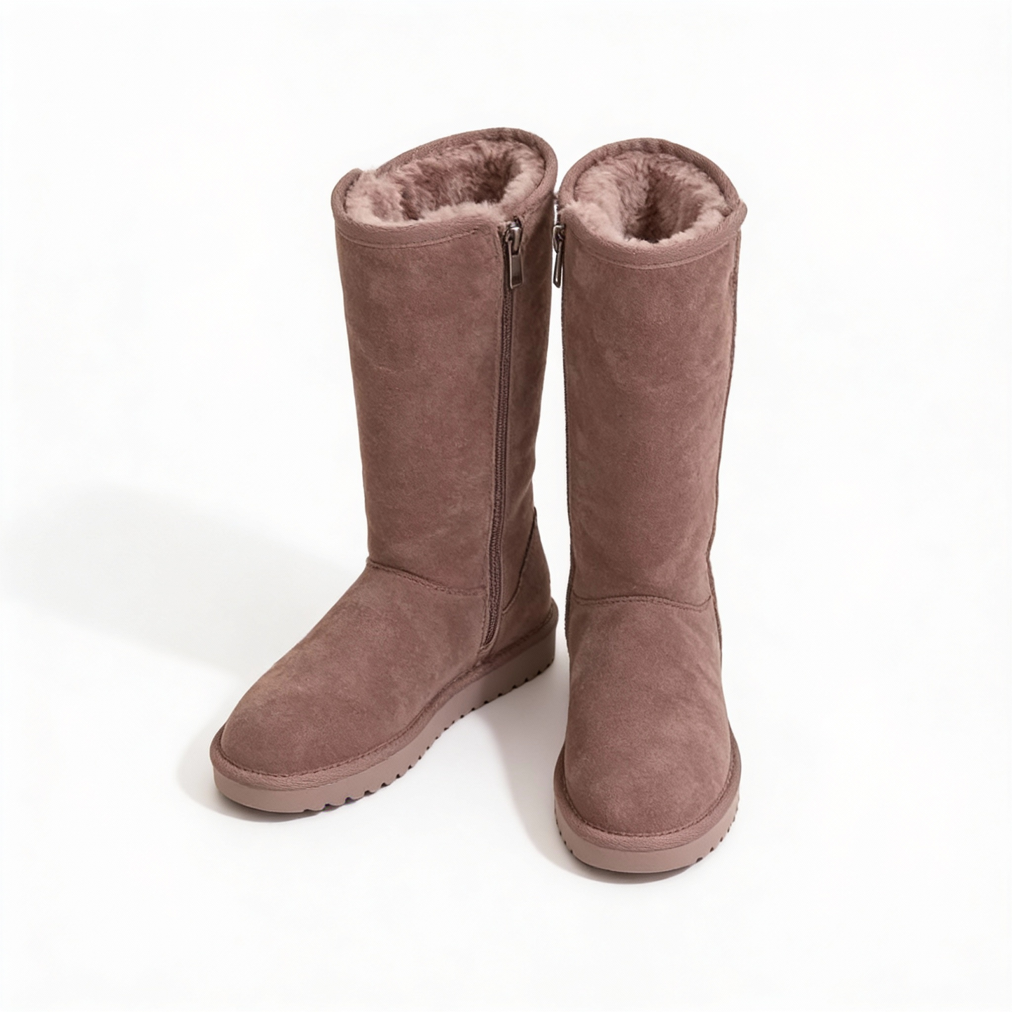 VierraSol | Nina | Botas de piel de oveja de ante cálidas y a prueba de agua con cremallera lateral