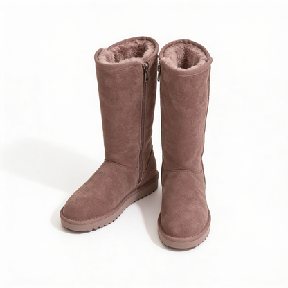 VierraSol | Nina | Botas de piel de oveja de ante cálidas y a prueba de agua con cremallera lateral