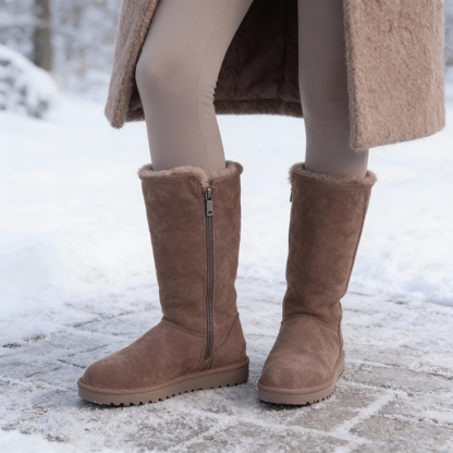 VierraSol | Nina | Botas de piel de oveja de ante cálidas y a prueba de agua con cremallera lateral