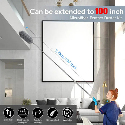 VierraSol | Plumero Telescópico con Cabezal de Microfibra Extra Largo (3 Cabezas de Limpieza de Repuesto Gratis)