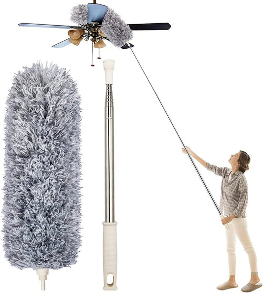 VierraSol | Plumero Telescópico con Cabezal de Microfibra Extra Largo (3 Cabezas de Limpieza de Repuesto Gratis)