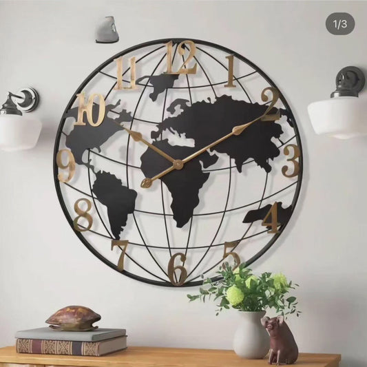 VierraSol | Reloj de Pared del Mapa Mundial Grande de 60cm