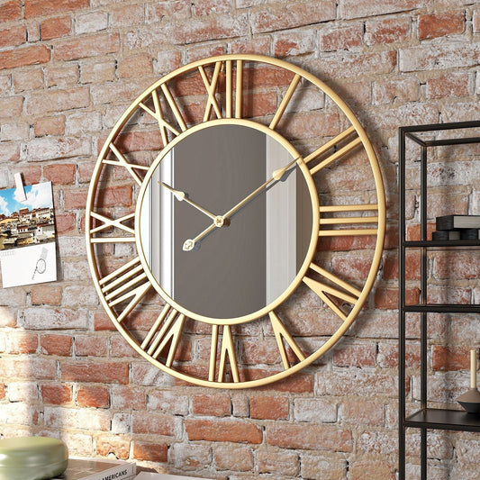VierraSol | Reloj de Pared Grande Vintage de Metal con Espejo de 39cm