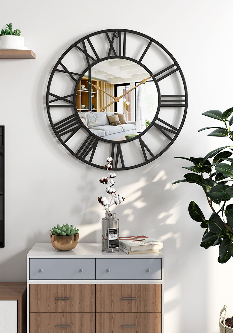 VierraSol | Reloj de Pared Grande Vintage de Metal con Espejo de 39cm