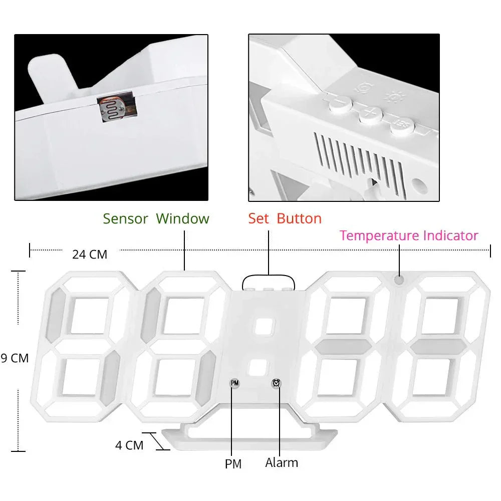 VierraSol | Reloj de Pared LED 3D LumiSync – Reloj Digital Moderno con Iluminación Regulable