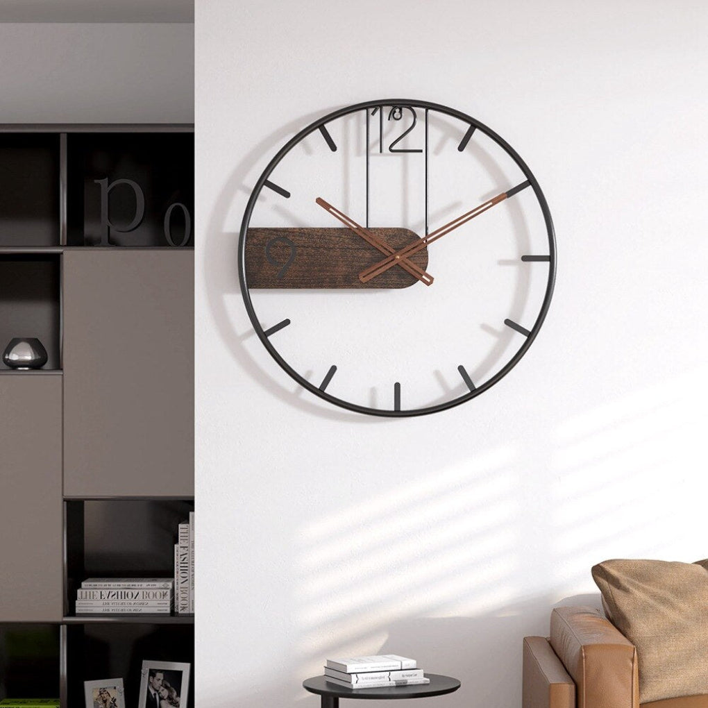 VierraSol | Reloj de Pared Moderno de Metal con Acabado de Madera