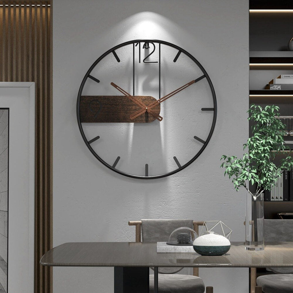 VierraSol | Reloj de Pared Sobredimensionado con Marco de Metal y Acabado de Madera