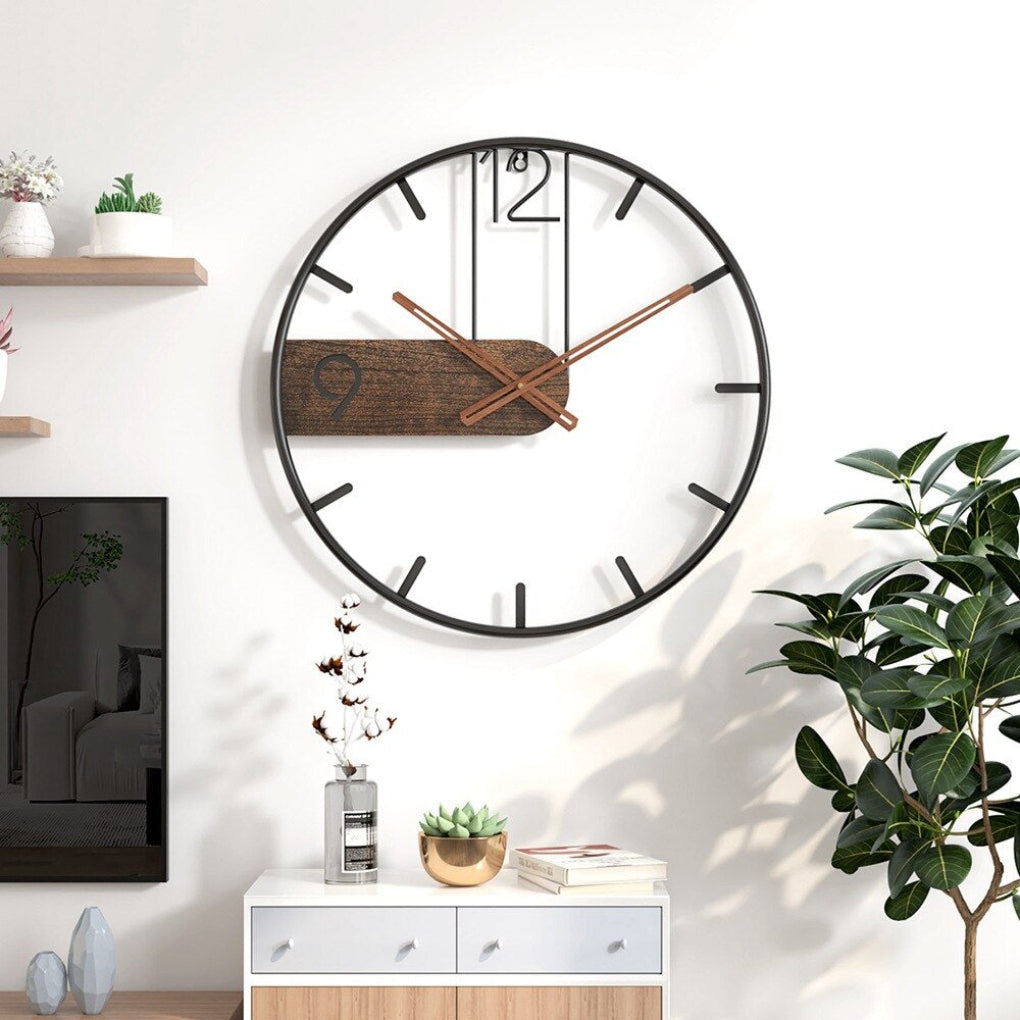 VierraSol | Reloj de Pared Sobredimensionado con Marco de Metal y Acabado de Madera