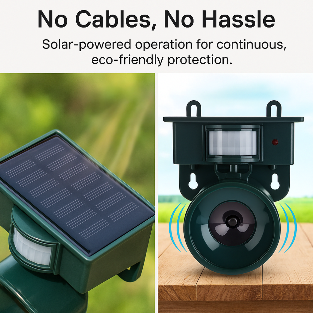 VierraSol | Repelente Solar de Aves con Sensor de Movimiento y Sonido