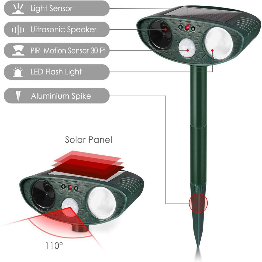 VierraSol | Repelente Ultrasonico Solar de Animales con Luz LED