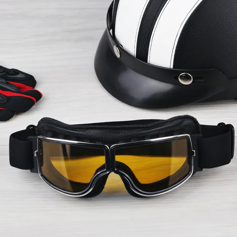 VierraSol | RoadRider | Gafas de Motocicleta Vintage con Lentes Intercambiables y Acolchado de Confort