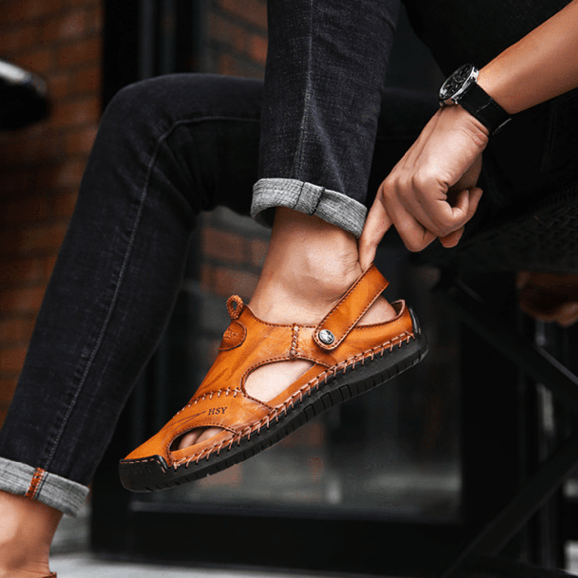VierraSol | Sandalias de Cuero para Hombre con Punta Cerrada