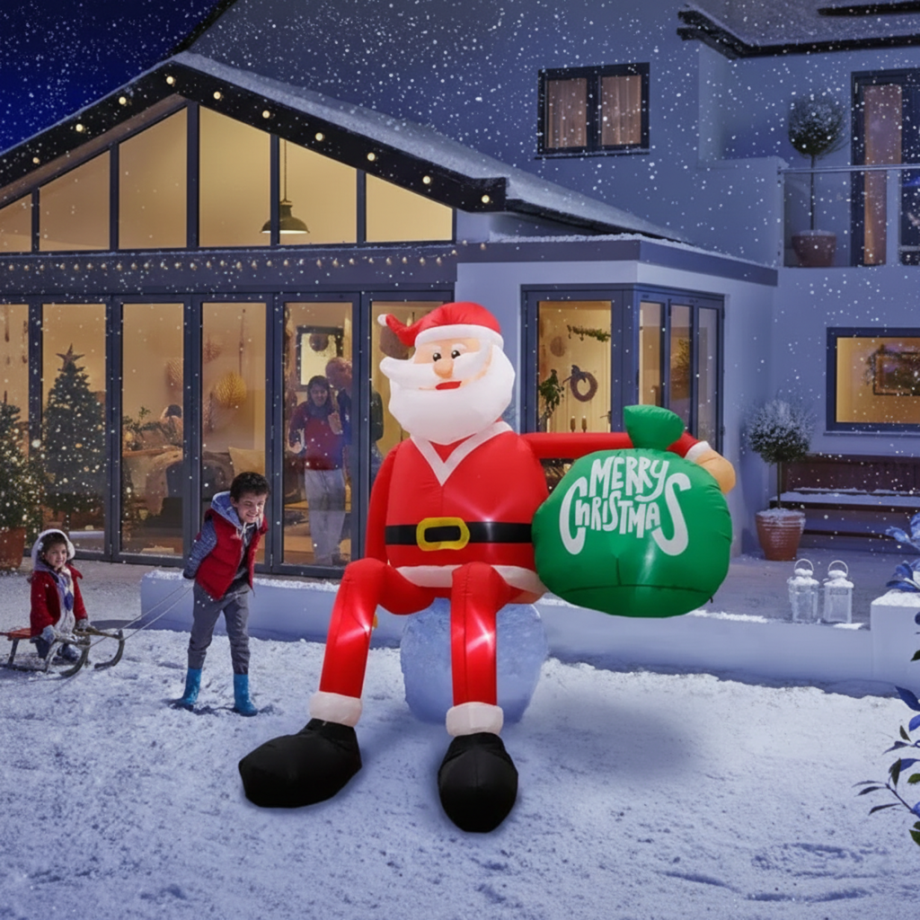 VierraSol | Santa Inflable Escalador LED Gigante de 8FT | Decoración Navideña Premium, Impermeable para Exteriores