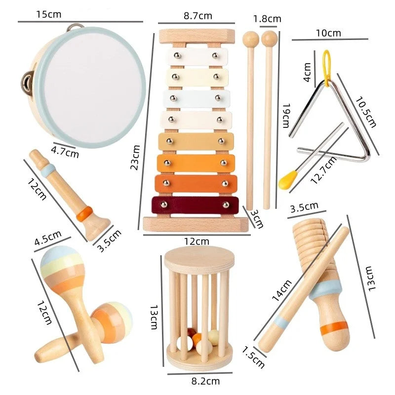 VierraSol | Set de Instrumentos Musicales de Madera Montessori para Niños Pequeños - Xilófono Afinado Profesionalmente, Maracas y más - Regalo Educativo para Niños en Edad Preescolar