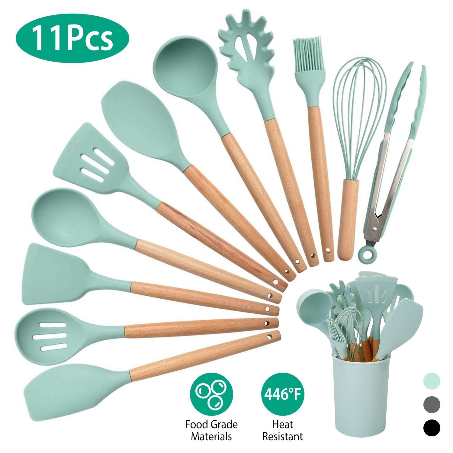 VierraSol | Set de Utensilios de Cocina de Silicona de 11 Piezas