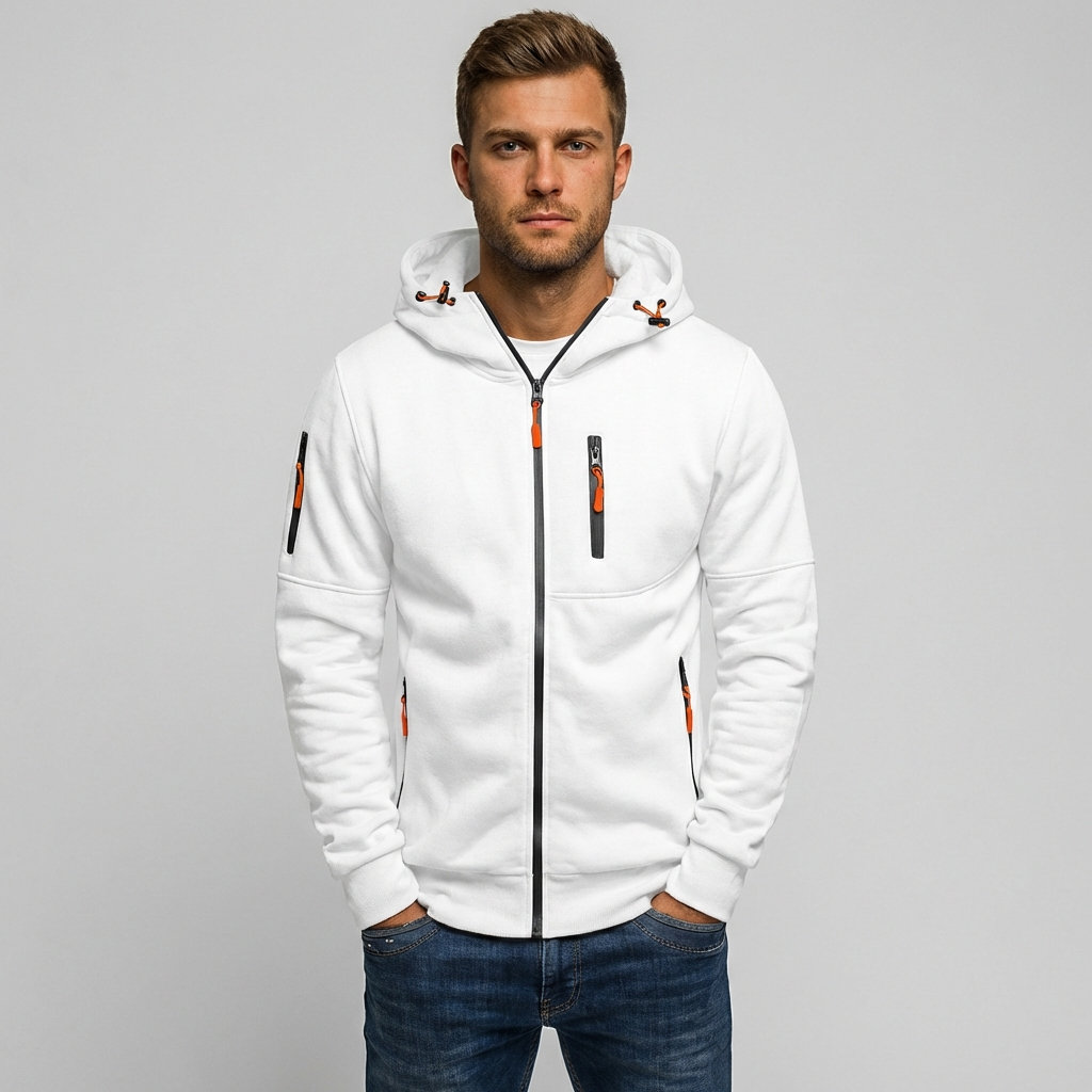 VierraSol | Sudadera con cremallera para hombre con acentos naranjas