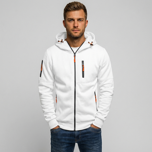 VierraSol | Sudadera con cremallera para hombre con acentos naranjas