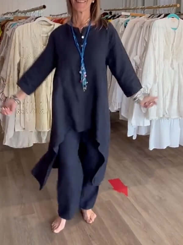 VierraSol | Traje de Lino para Mujeres con Dobladillo Asimétrico