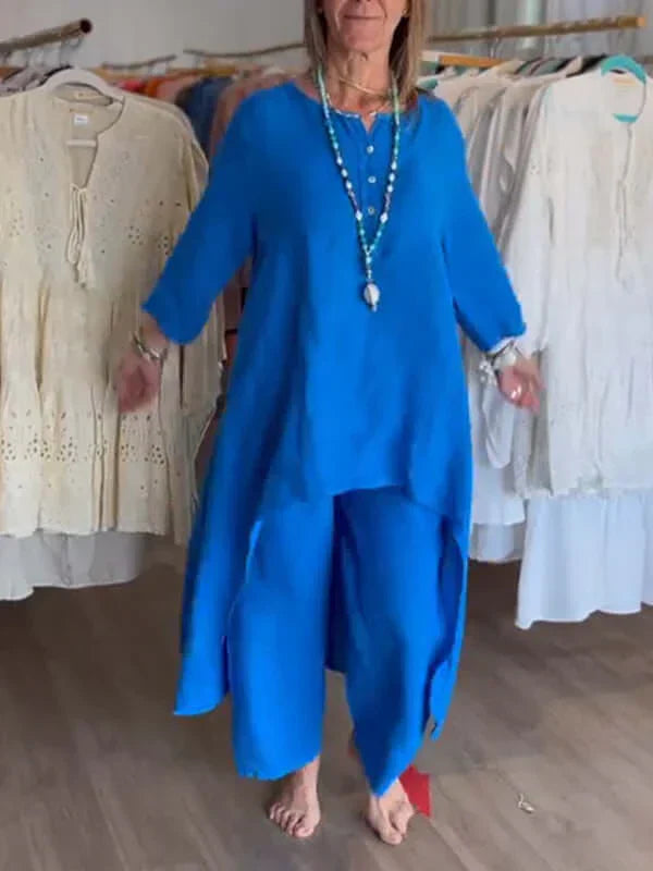 VierraSol | Traje de Lino para Mujeres con Dobladillo Asimétrico