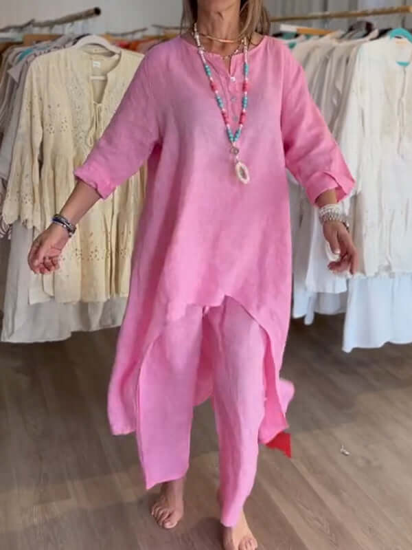VierraSol | Traje de Lino para Mujeres con Dobladillo Asimétrico