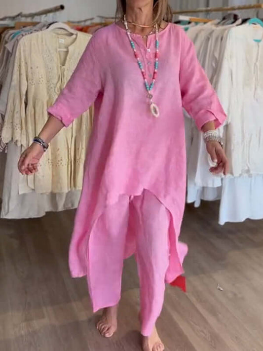 VierraSol | Traje de Lino para Mujeres con Dobladillo Asimétrico