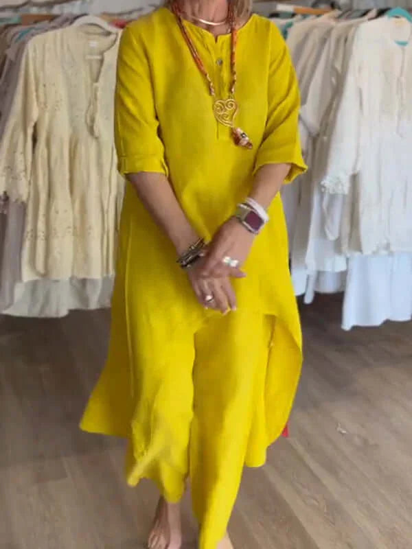 VierraSol | Traje de Lino para Mujeres con Dobladillo Asimétrico