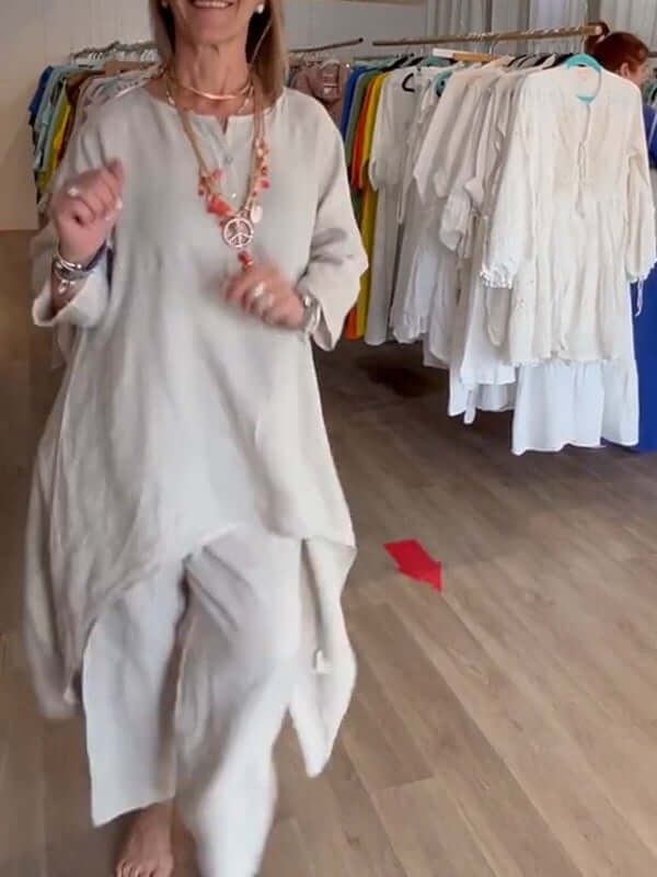 VierraSol | Traje de Lino para Mujeres con Dobladillo Asimétrico