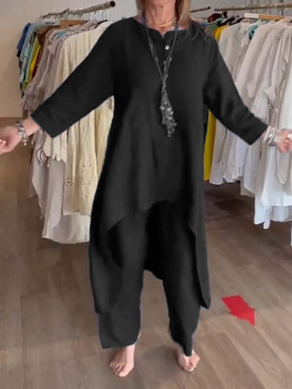 VierraSol | Traje de Lino para Mujeres con Dobladillo Asimétrico