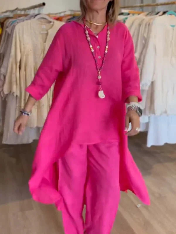 VierraSol | Traje de Lino para Mujeres con Dobladillo Asimétrico