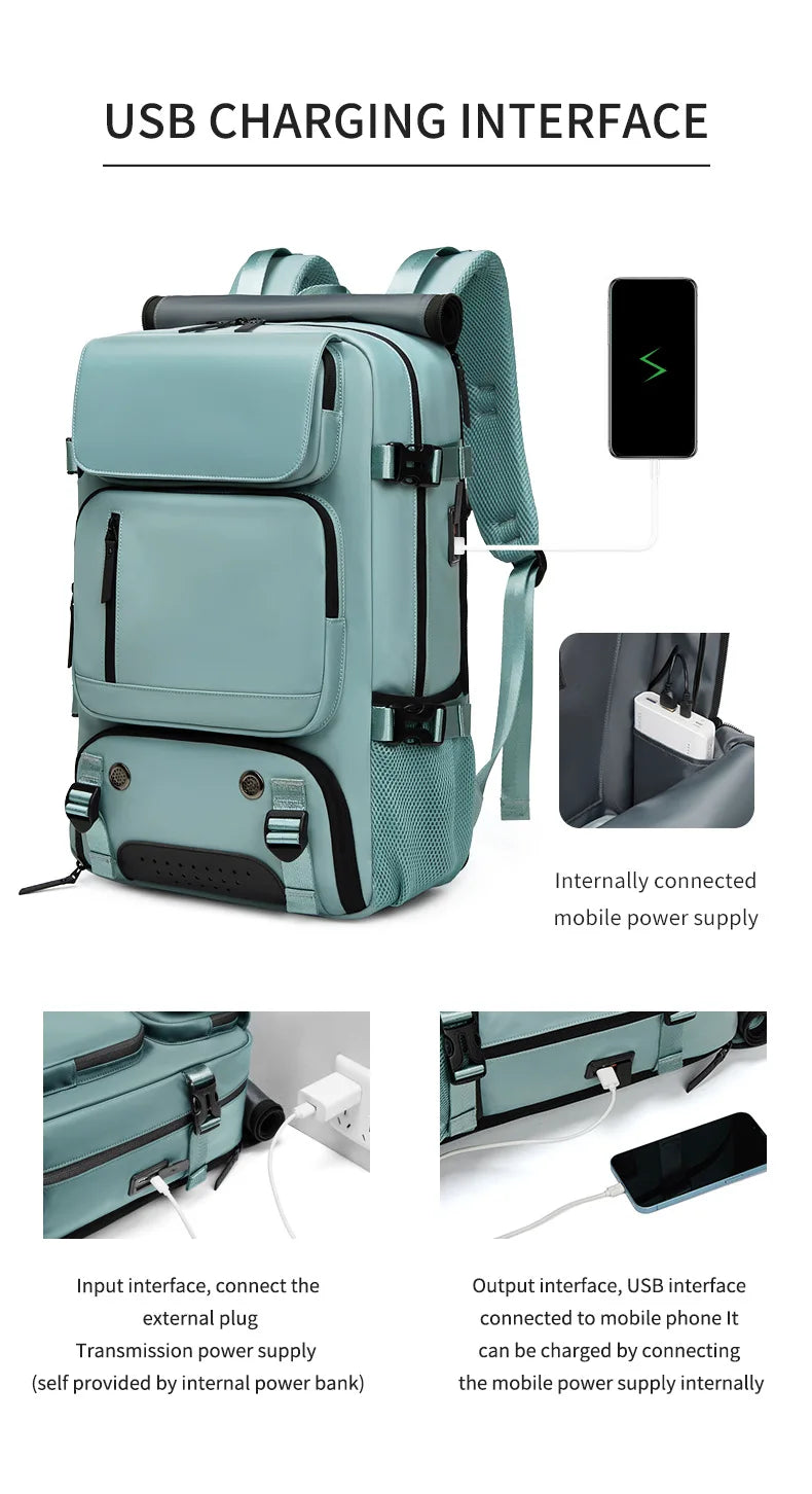 VierraSol | TRAVELMAX Pack – Mochila de Viaje Grande Impermeable con Puerto de Carga USB
