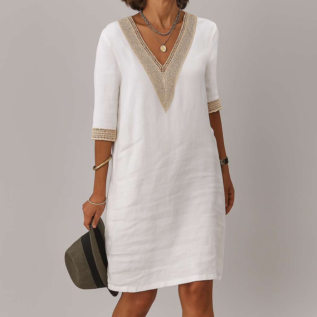 VierraSol | Vestido de Mujer con Escote en V y Detalle de Croché