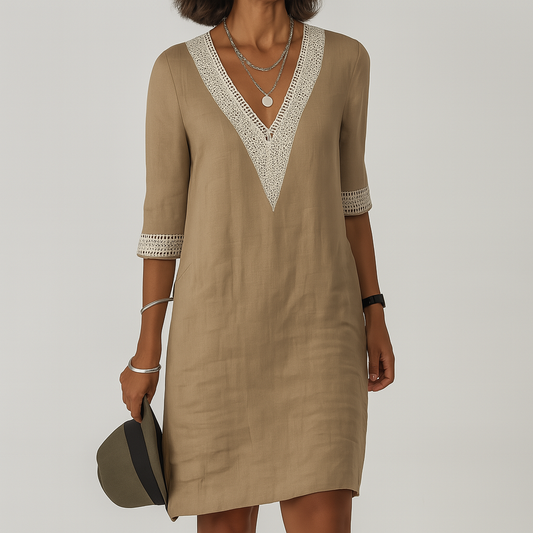 VierraSol | Vestido de Mujer con Escote en V y Detalle de Croché