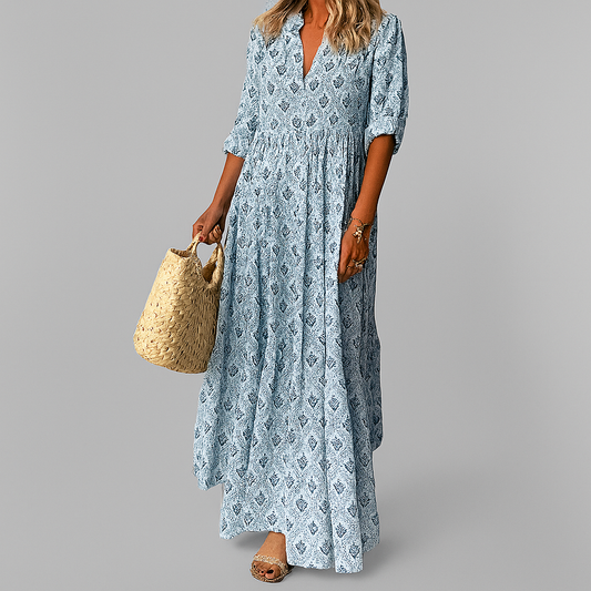 VierraSol | Vestido Maxi con Volantes para Mujer con Estampado Vintage