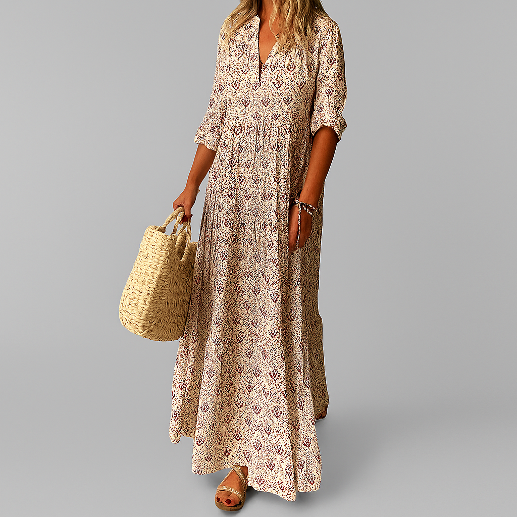 VierraSol | Vestido Maxi con Volantes para Mujer con Estampado Vintage