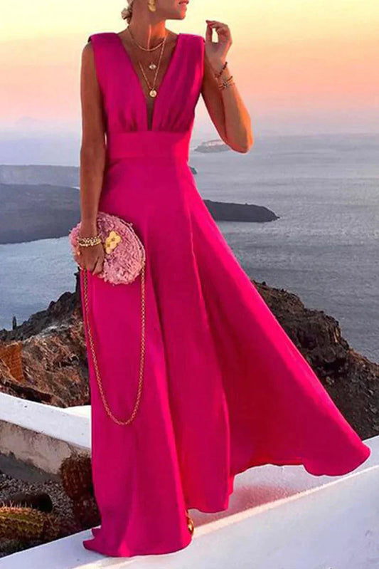 VierraSol | Vestido Maxi de Cuello en V para Mujer con Estampado Geométrico