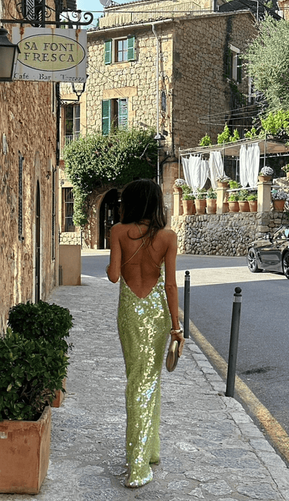 VierraSol | Vestido Maxi de Lentejuelas para Mujer con Espalda Descubierta