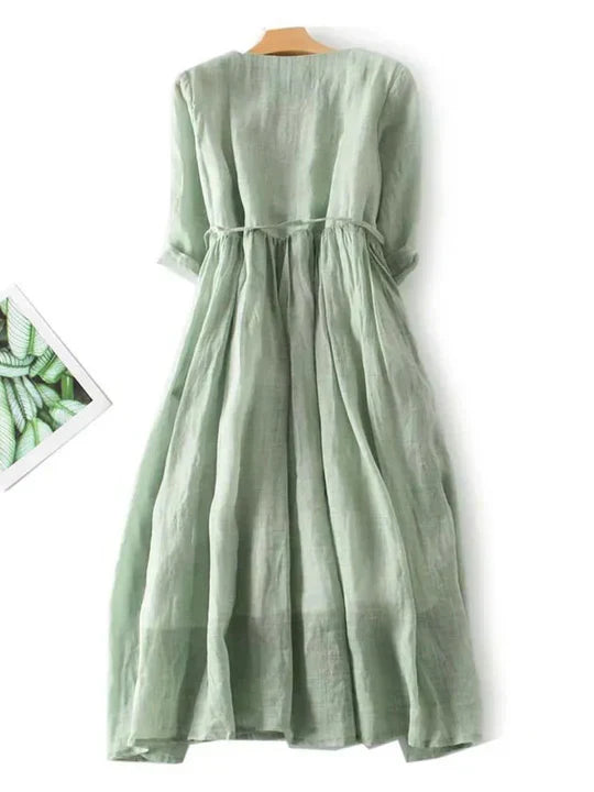 VierraSol | Vestido Maxi de Mujer con Volantes en el Frente y Cintura Ajustable