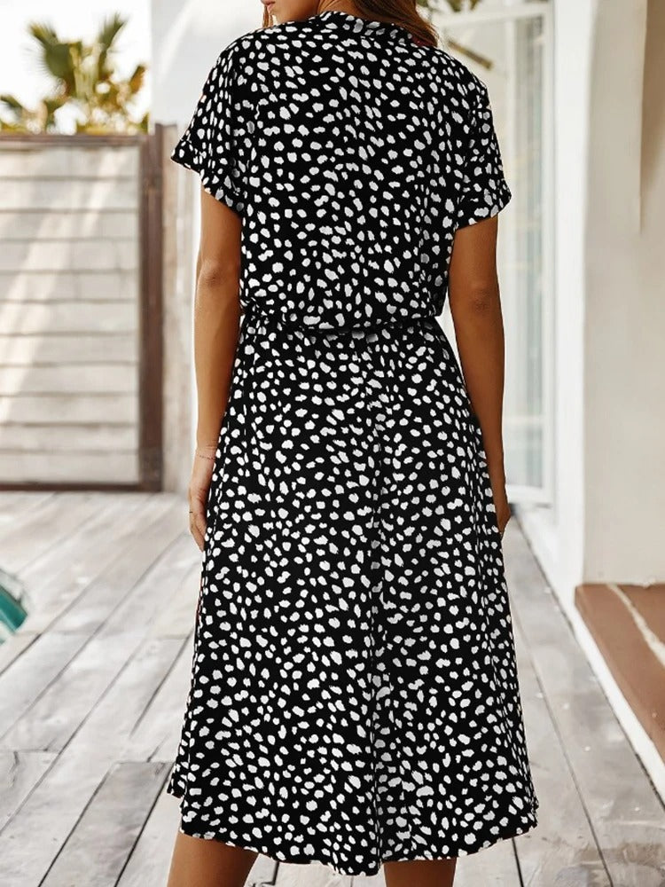 VierraSol | Vestido Midi de Camisa con Estampado para Mujer y Cintura Ajustable