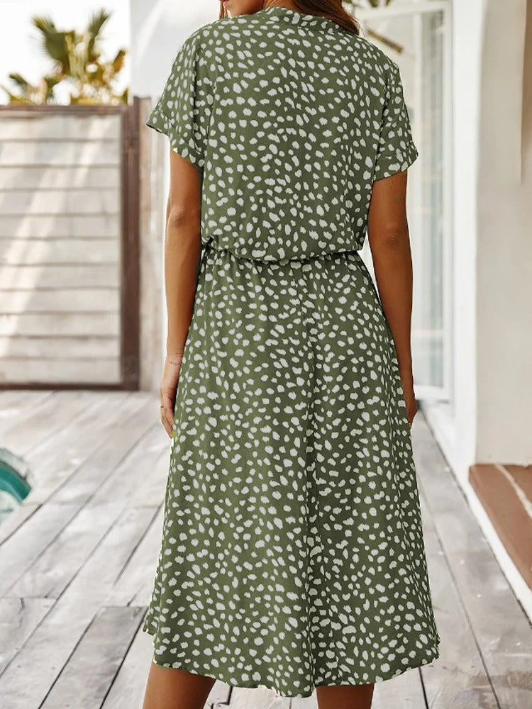 VierraSol | Vestido Midi de Camisa con Estampado para Mujer y Cintura Ajustable