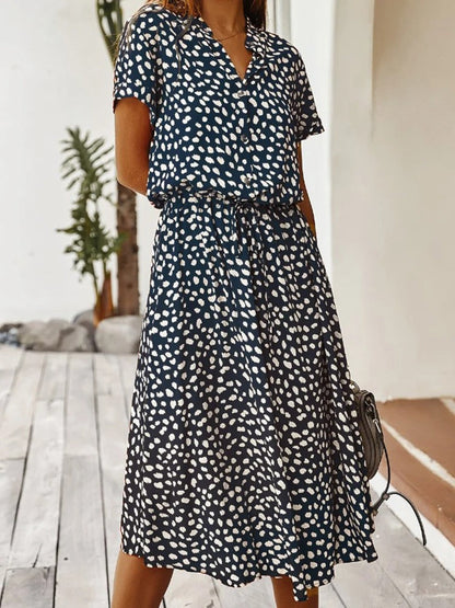 VierraSol | Vestido Midi de Camisa con Estampado para Mujer y Cintura Ajustable