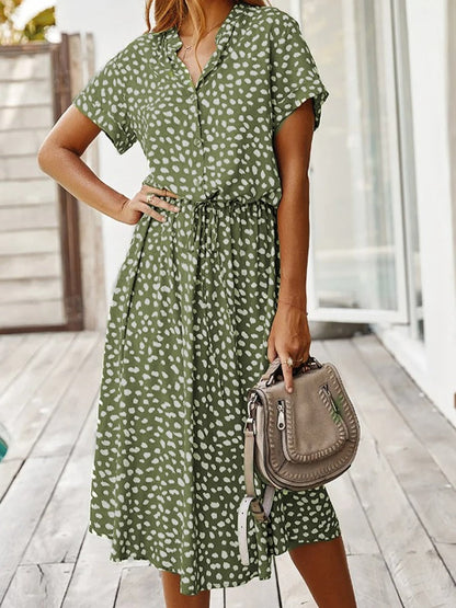 VierraSol | Vestido Midi de Camisa con Estampado para Mujer y Cintura Ajustable